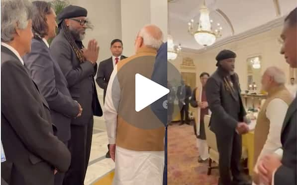 Chris Gayle Greets PM Modi With Namaste; Gets A Signed Cricket Bat From Indian PM - WATCH